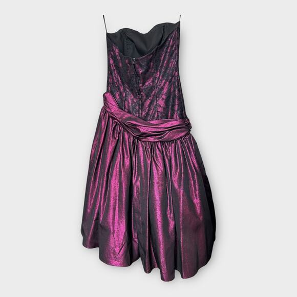Vintage 80s Loralie Lace Metallic Purple Strapless Formal Dress sz 6 Goth Fairy - Picture 3 of 11